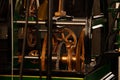 Old clock tower mechanism with cooper color gears