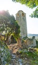 Old clock tower ruins with trees Royalty Free Stock Photo