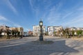 old clock tower at the scenic promenade with historic in wilhelminian style hotels in Ahlbeck, Germany Royalty Free Stock Photo