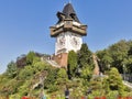 Old clock tower Uhrturm in Schlossberg. Graz, Austria Royalty Free Stock Photo