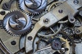 Old Clock Watch Mechanism with gears - close-up Royalty Free Stock Photo