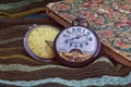 Old clocks and address book over a cotton cloth. Royalty Free Stock Photo