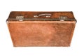 Old closed brown soviet fiber suitcase isolated on white background Royalty Free Stock Photo