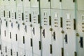 Old closed locker row in university school or gym vintage old Royalty Free Stock Photo