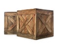 Old closed wooden crates on white