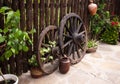 Old coach wheel around barn. Bulgaria Royalty Free Stock Photo