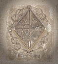 The old coat of arms on the wall in the cathedral of Beziers Royalty Free Stock Photo