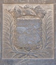 Old coat of arms on the wall in the cathedral of Beziers. Royalty Free Stock Photo