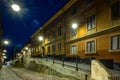 Old cobbled colorful  narrow street in Stockholm at night - 1 Royalty Free Stock Photo