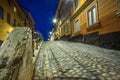 Old cobbled colorful  narrow street in Stockholm at night - 2 Royalty Free Stock Photo