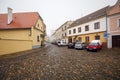 Old cobbled square in the historical downtown. Znojmo, Czech Republic.