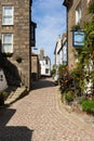 Old cobbled street with guest houses view on Love Lane, St. Ives, Cornwall UK August 27 2022 Royalty Free Stock Photo