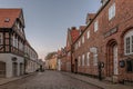 An old cobbled street in the medieval town of Ribe