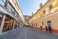 Old cobblestone pavement in the historic part of Brasov in Romania Royalty Free Stock Photo