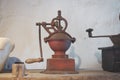 Old coffee bean grinder, vintage kitchenware Royalty Free Stock Photo