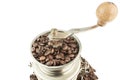 Old Coffee Grinder with Coffee beans, isolated on white Royalty Free Stock Photo