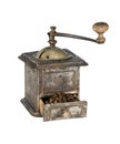 Old coffee grinder with coffee beans isolated Royalty Free Stock Photo