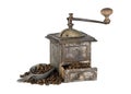 Old coffee grinder with coffee beans isolated Royalty Free Stock Photo