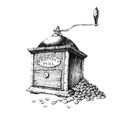 Old coffee grinder. Hand-drawn black and white illustration. Jpeg Royalty Free Stock Photo