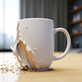 Unique 3d Coffee Mug Design With Realistic Details And Spilled Milk Royalty Free Stock Photo