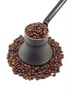 Old coffee pot with coffee beans Royalty Free Stock Photo