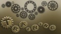 Training old cogs on a worn isolated technology circuits machine New future concept background for business solution metal gold Royalty Free Stock Photo