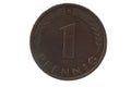 Old Coin dated 1950, One Pfennig, German coin Royalty Free Stock Photo