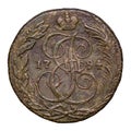 Old coin of Russia, monogram of Catherine II the Great