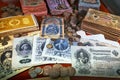 Old coins and banknotes of tsarist Russia Royalty Free Stock Photo