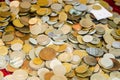 Old coins at the flea market, close-up, selective focus