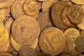 Old coins out of circulation in bulk, background image, close-up, selective focus Royalty Free Stock Photo