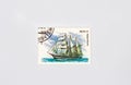 Old collectible stamp of the USSR Post with barquentine Vega