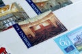 Postage stamps, Parliament Palace Bucharest indoor Royalty Free Stock Photo