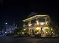Old colonial houses in kampot town street cambodia at night