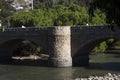 Old colonial stone bridge over the river MaraÃ±on in Huanuco -