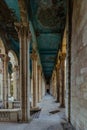 Old colonnade in an abandoned palace. Former sanatorium Medea in Tskaltubo Royalty Free Stock Photo
