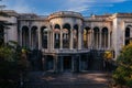 Old colonnade in an abandoned palace. Former sanatorium Medea in Tskaltubo Royalty Free Stock Photo