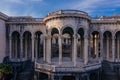 Old colonnade in an abandoned palace. Former sanatorium Medea in Tskaltubo Royalty Free Stock Photo