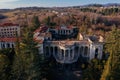 Old colonnade in an abandoned palace. Former sanatorium Medea in Tskaltubo Royalty Free Stock Photo