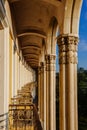 Old colonnade with balcony in an abandoned palace Royalty Free Stock Photo