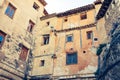 Old color houses facades in Cuenca, central Spain