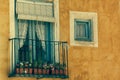 Old color houses facades in Cuenca, central Spain