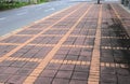 Old color Long paved brick footpath, Brick path or sidewalk with perspective going into the distance.