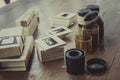 Old color Soviet training films and photo slides Royalty Free Stock Photo