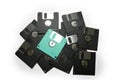 Old colored computer floppy disks isolated on white background. Royalty Free Stock Photo