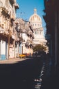 Old colorful buildings on a street leading to the Capitol building in Havana Royalty Free Stock Photo