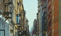 Old colorful classic buildings, facade, architecture, balcony and windows in Soho, Downtown Manhattan