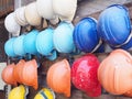 Old colorful construction helmets Royalty Free Stock Photo