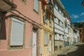 Colorful houses with public lamp on deserted alley Royalty Free Stock Photo