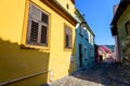 Old colorful painted houses in the historical center of the Sighisoara citadel, in Transylvania Transilvania region of Romania, Royalty Free Stock Photo